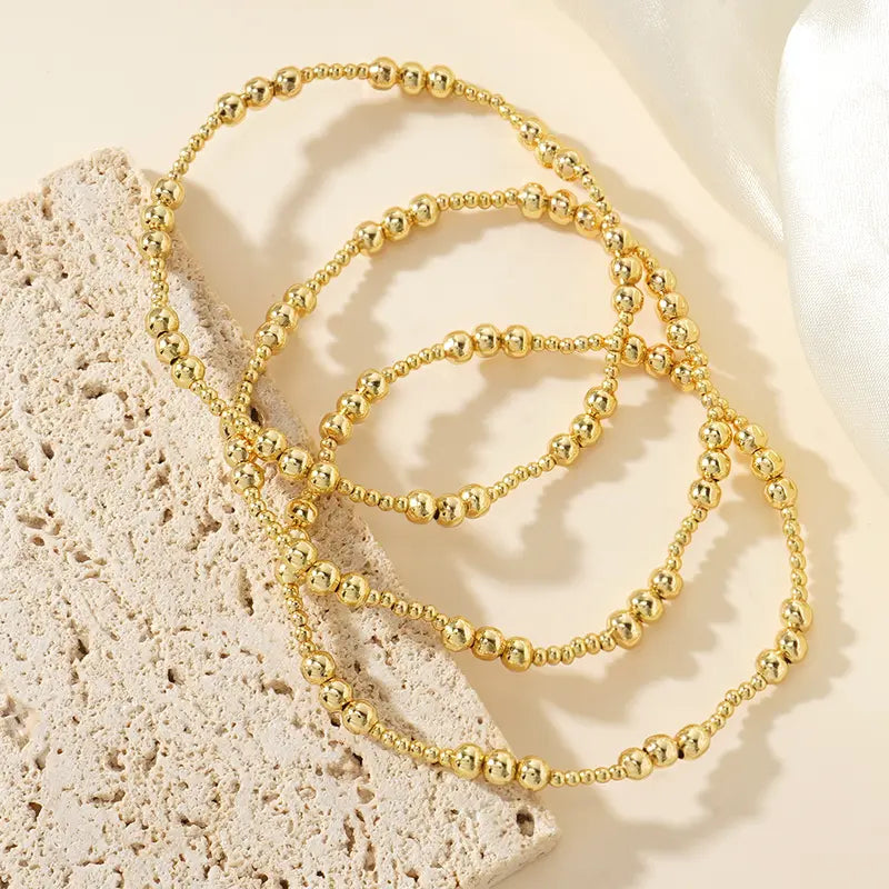 SHINUS BOHO Women's 3PCS Gold Beaded Bracelet Stack - Adjustable Stretch, Non-Tarnish, Tarnish-Proof, Waterproof, Daily Fashion Accessory, Trendy Gift for Women, Beaded Bracelets, Non Tarnish Jewelry