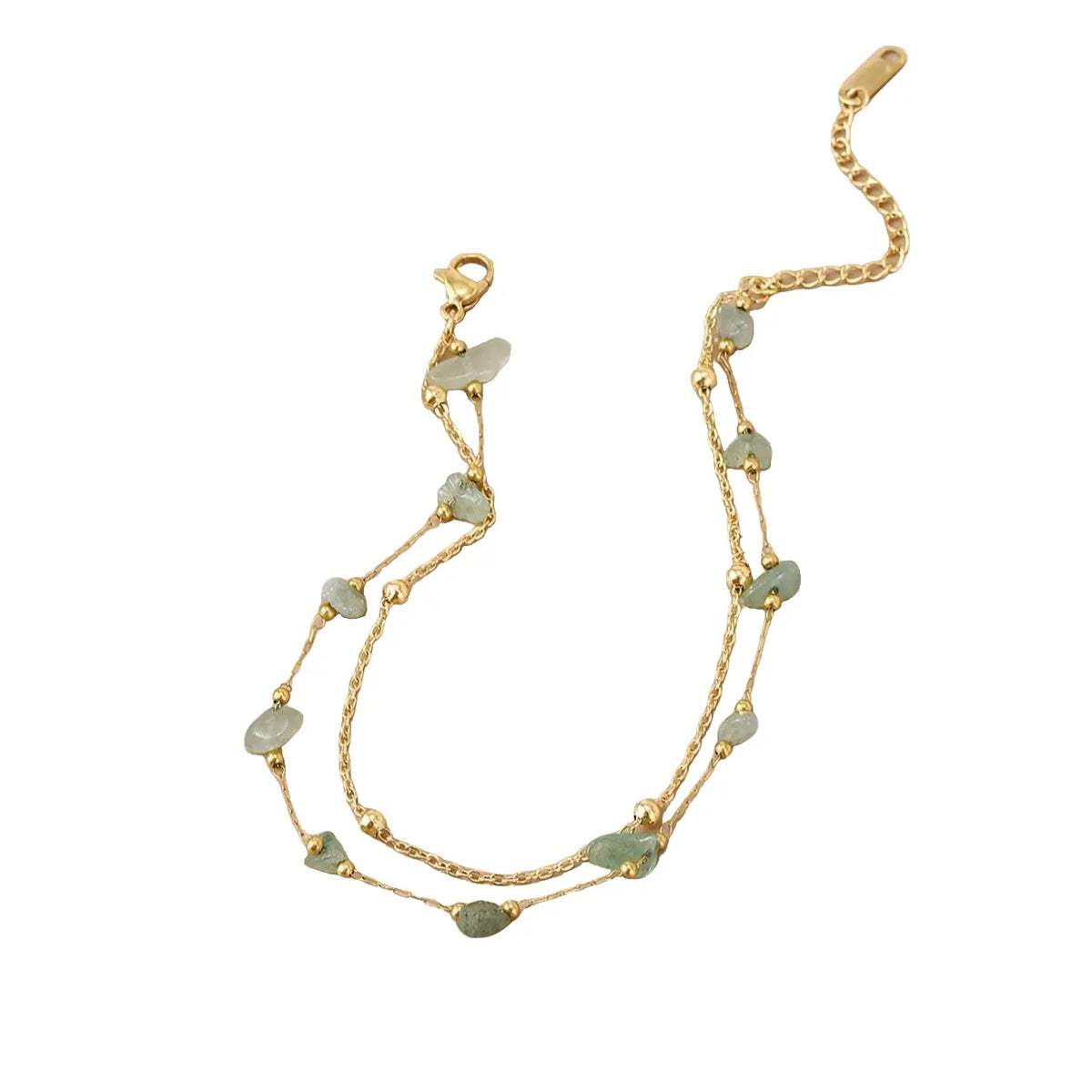 1 stylish green natural stone double-layer stainless steel women's anklet Dual Layered Dainty Layered Anklet Fashionable Jewelry Accessories Fashionable Accessory