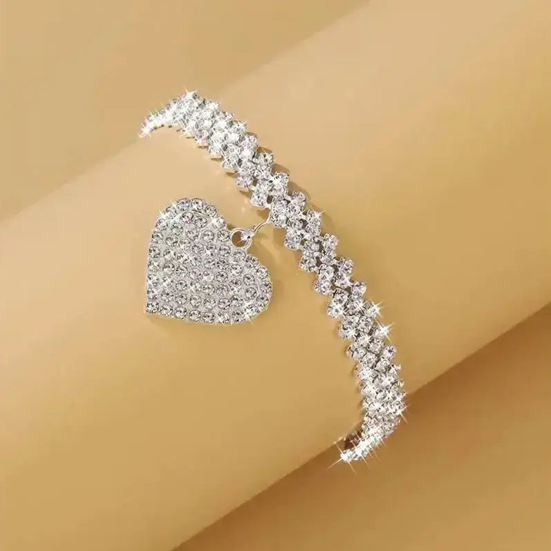 DearLuniva B Women's Elegant Trendy Rhinestones Decorated Summer Anklet with Heart Design, Fashion Summer Jewelry for Party, Daily Clothing Decor, Trendy All-match & Exquisite Jewelry for Birthday Gift, Fashionable Jewelry, Trendy Jewellery Accessories