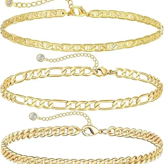 Tewiky Anklet Bracelets, Cuban Link Anklets Set, Layered Anklets for Women, Waterproof Jewelry Gift For Mother‘s day