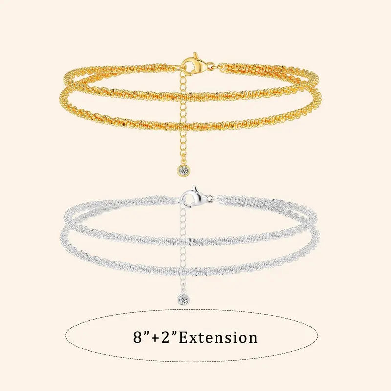 Tewiky 14K Gold Plated ankle bracelet Jewellery for women Glitter Waterproof Adjustable Two Chains anklets for women, ankle bracelet Casual Anklets, Summer Beach Anklet Jewelry for Women Gift.Valentine's Day Gift,Fashion Items Holiday gifts