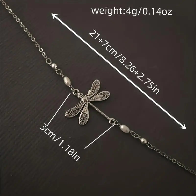 A Bohemian Retro Dragonfly Ankle Chain with Pearl-Like Embellishments, Suitable for Daily Wear And Party Vacations, Summer Beach Ankle Chain