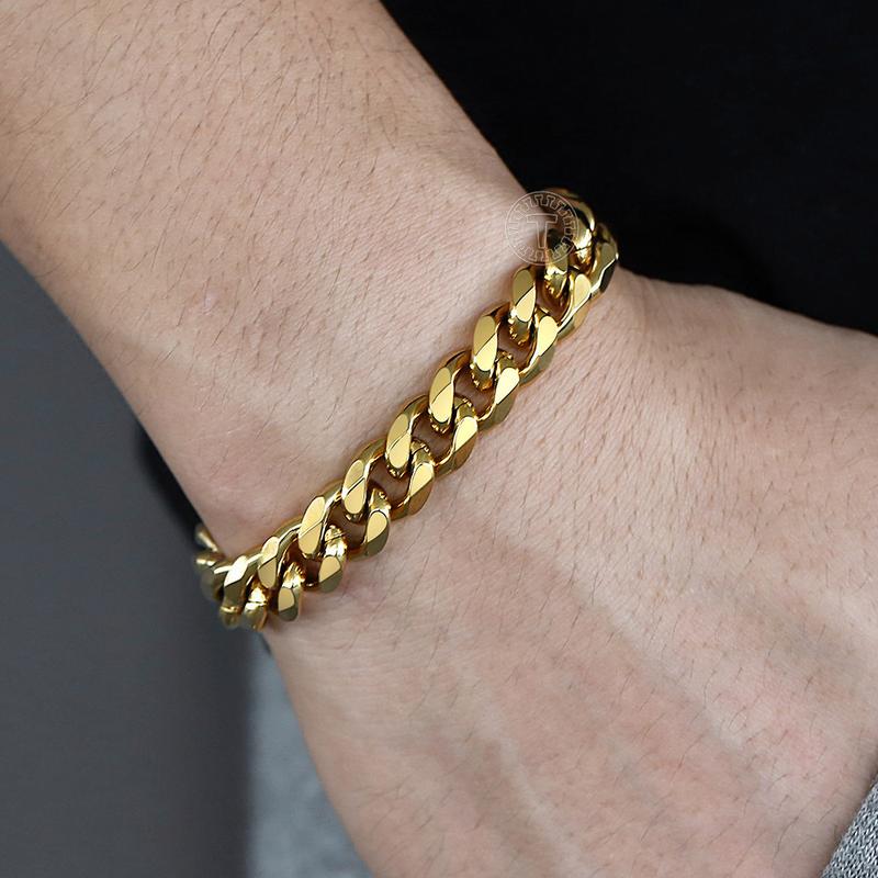 Gold Plated Stainless Steel Cuban Link Chain Bracelet 3/5/7/9/11MM Width 7/8/9/10/11" Length Unisex Jewelry Gift for Birthday Christmas Boyfriend