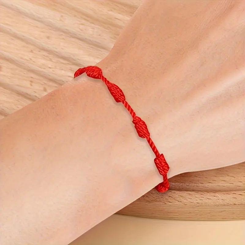 24Pcs Adjustable Red Rope Handmade 7 Knots Bracelets Classic Stackable Wristband Couples Friends Fashion Bracelets Accessory Set Red Rope Lucky Women/Men Chain Set