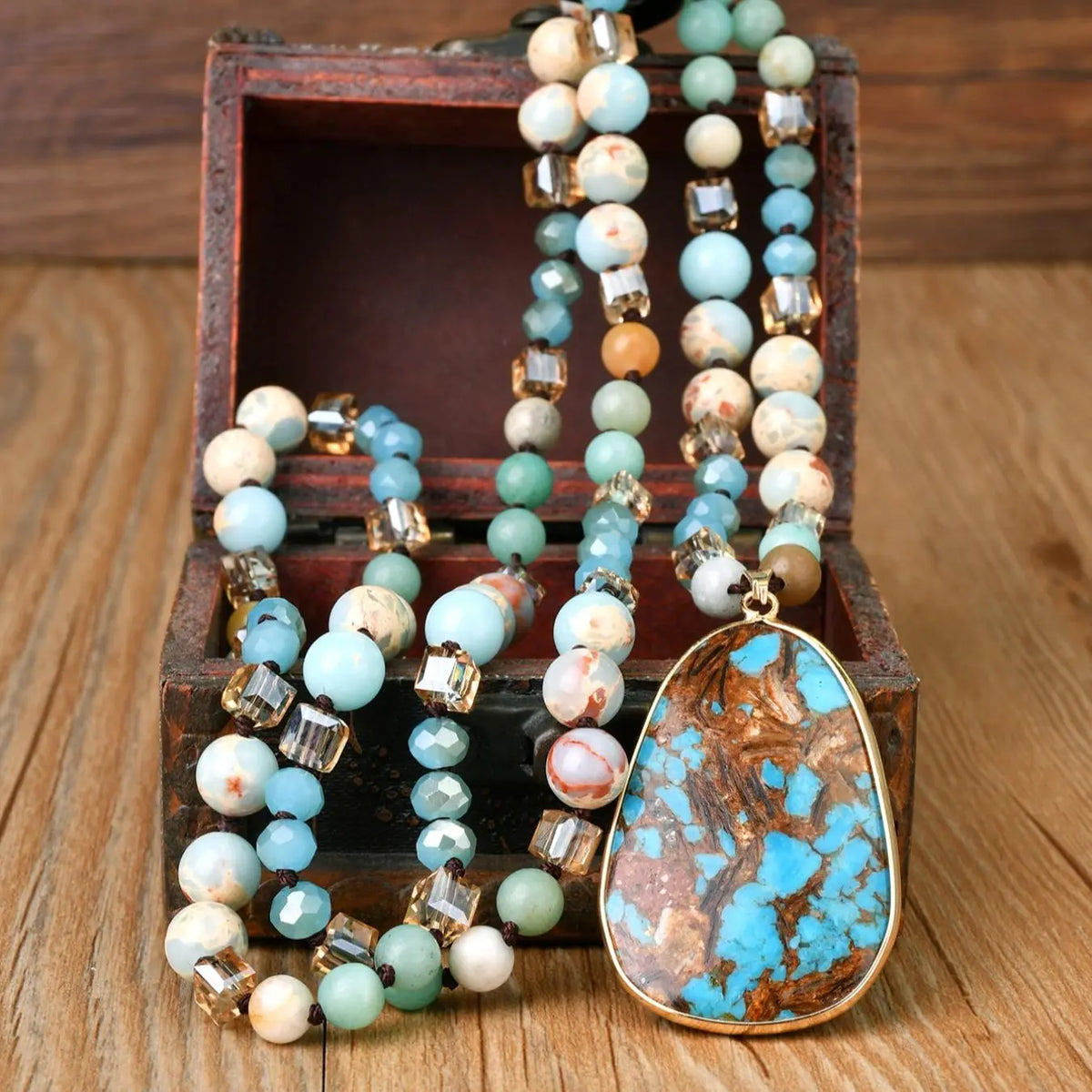 Boho Style Stone Beaded Charm Necklace, Fashion Jewelry for Party, Trendy All-match & Exquisite Jewelry for Birthday Gift, Beaded Necklaces