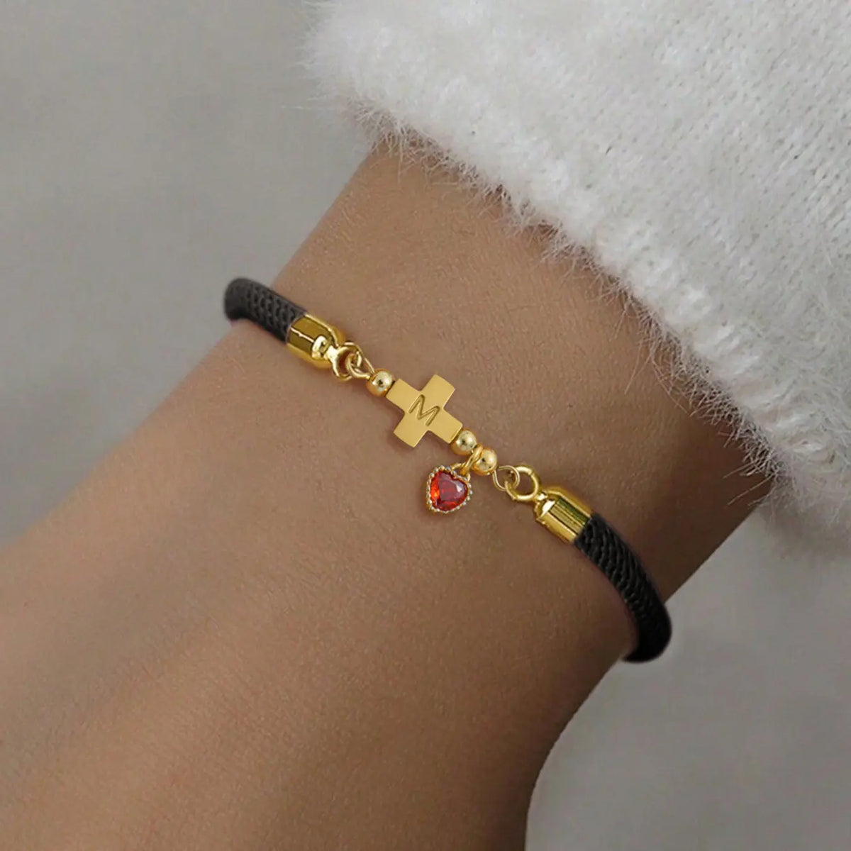 Initial Heart Charm Letter Link Bracelet, Fashion All-match Jewelry for Women, Retro Adjustable Rope Bracelet for Daily Use, Fashionable Bracelet Style