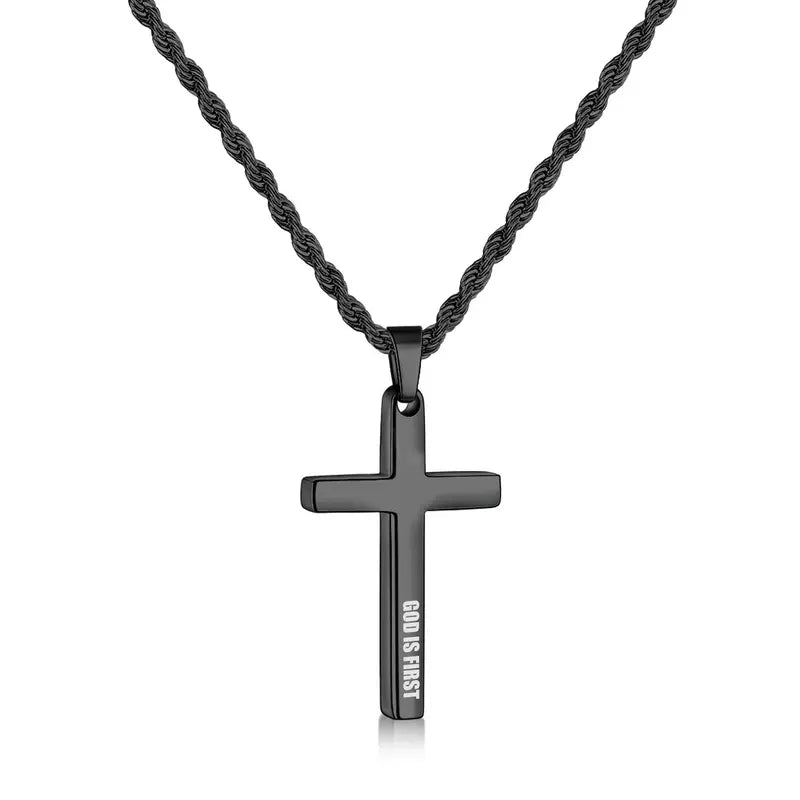 Stainless Steel Unisex Cross Necklace for Men and Women, Mens Chain Necklace with 2.5mm Rope Chain 18-26 Inches Mens Gift