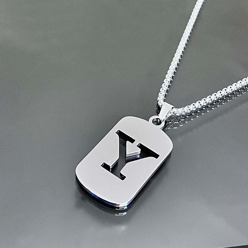 Men's Cool Stainless Steel Customized Initial Fashion Necklace - Hip Hop Geometric A-Z Alphabet Jewelry, Unisex Friendship Accessory, Birthday Gift for Him, Friendship Jewelry