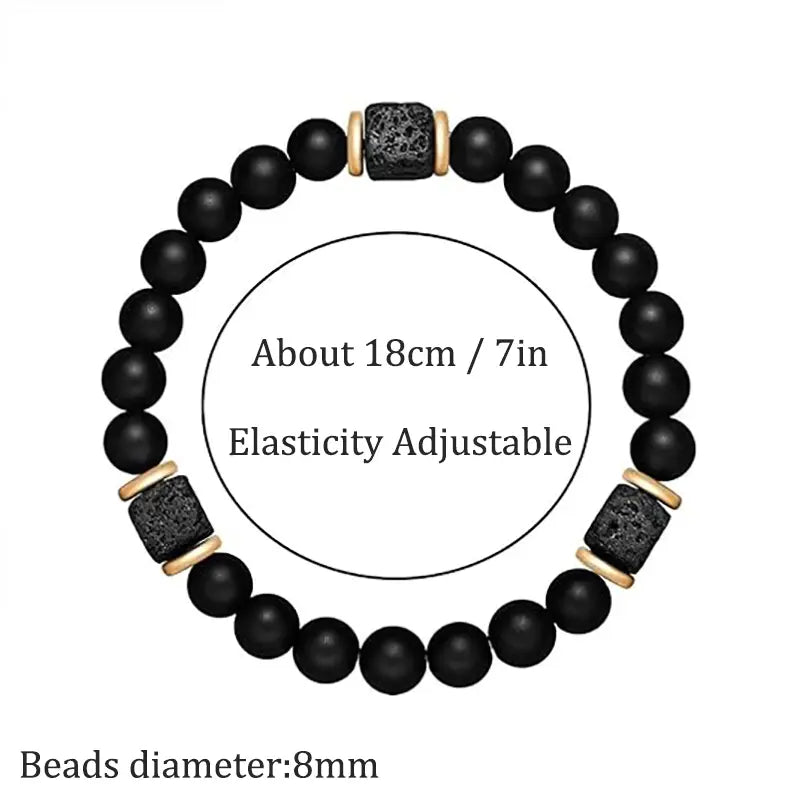 1Pcs Elastic Adjustable Mens Bracelet - 8mm Black Onyx & Lava Stone Beads Bracelets Jewelry for Men, Beads Charm Bracelet with Elastic Cord, Birthday for Him Dad Husband gift accessory