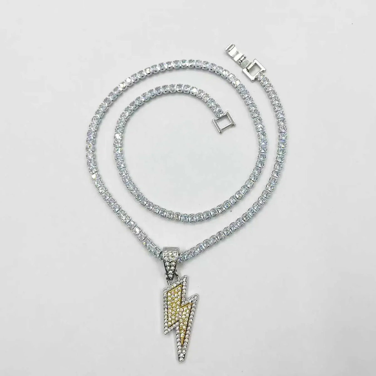 Rhinestone Decor Lightning Design Pendant Chain Necklace for Men & Women, Zinc Alloy Fashionable Chain Decorated Jewelry for Party, Fashion All-match Hip Hop Accessory, Rhinestone Decorated Jewelry