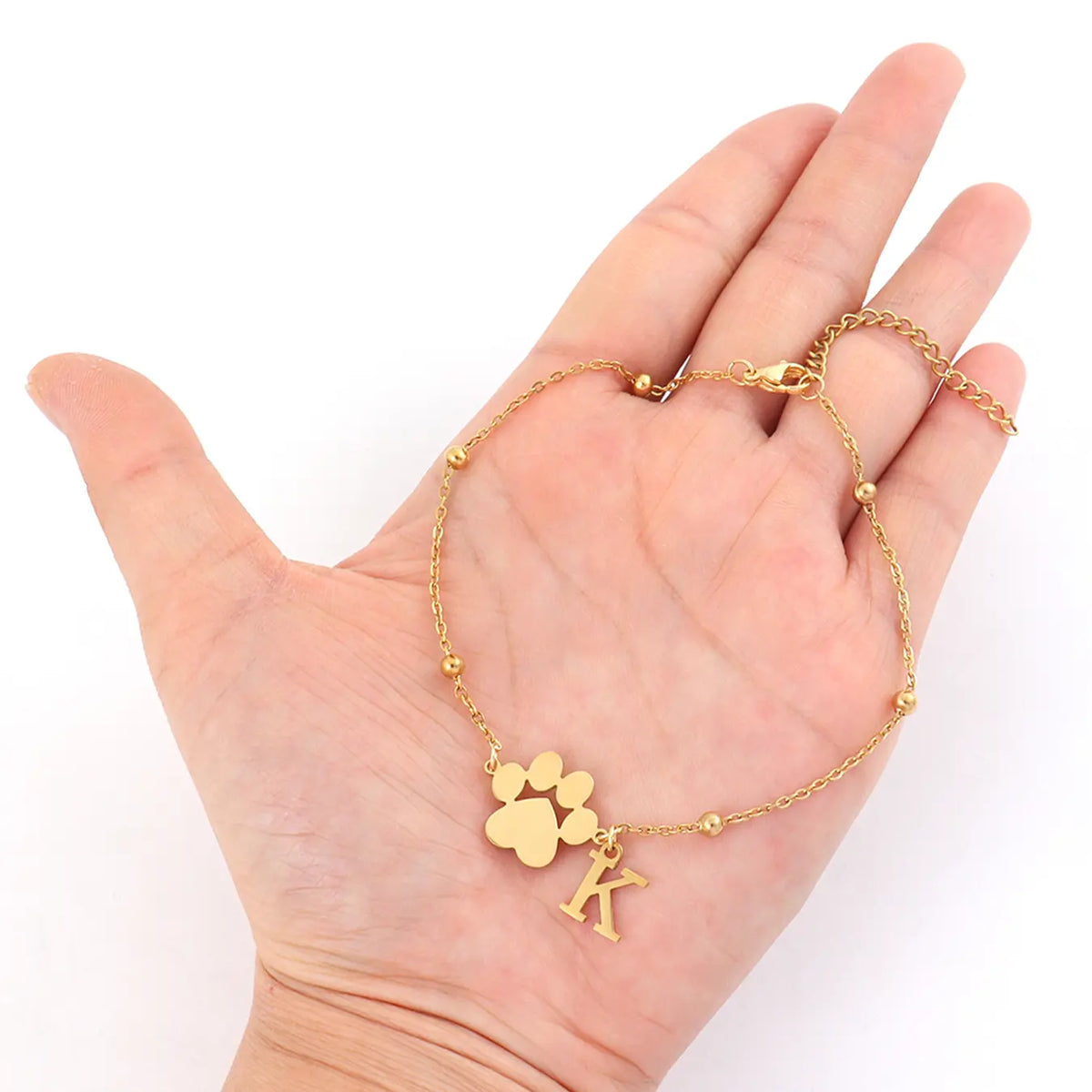 Women's Stainless Steel Anklet, Cute Letter Dog Paw Print Design, All Seasons Fashion Jewelry for Women, Initial Anklet