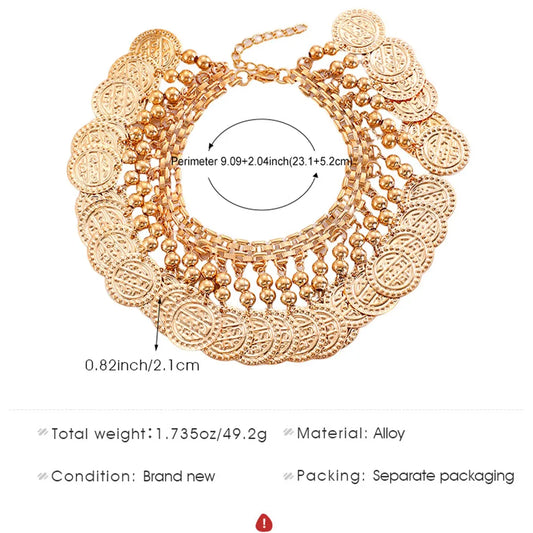 1pc Vintage Appeal Metal Style Alloy Material Coin Bead Fringe Anklet Foot Jewelry, Perfect for Daily Vacation, All Seasons, Retro Fashion Accessory, Trendy Jewelry, Unisex Jewelry, Fashionable Jewelry Accessories, Jewellery