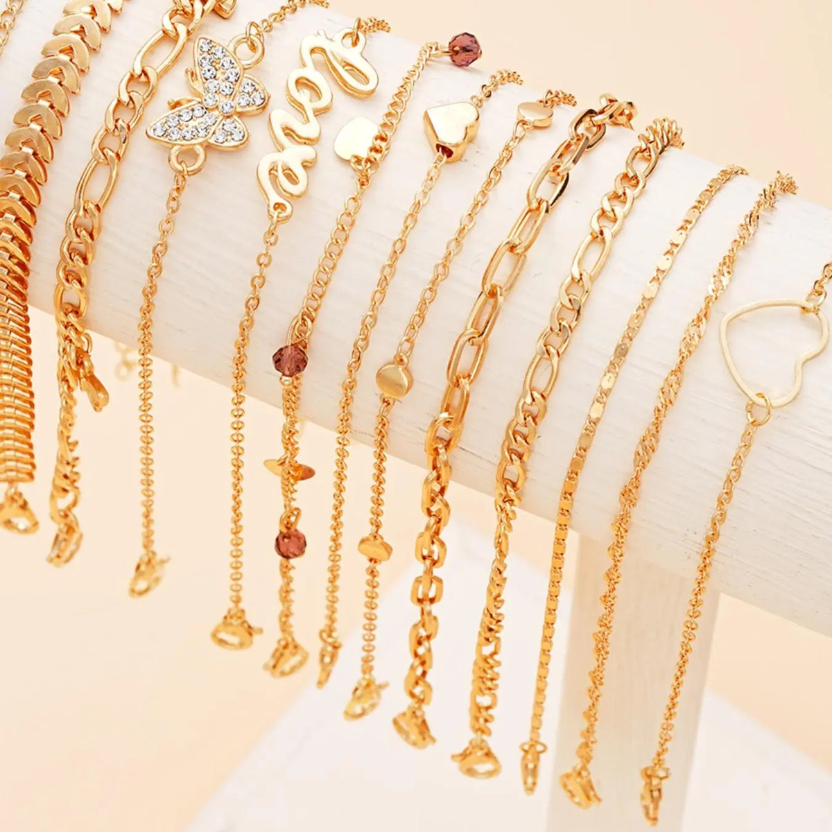 Women's Elegant Butterfly & Heart & Letter Design Adjustable Anklet, Fashion Rhinestones Decor Jewelry for Party, Daily Decor, Trendy All-match, Elegant Fashion Accessories & Exquisite Jewelry for Gift, Elegant Accessory