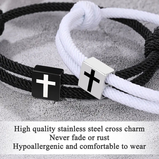 Sicbumi Adjustable Braided Rope Cross Bracelet - Christian Religious Cross Bracelets & Bangles, Adjustable Cuff, Men's Accessories, BFF Wristband, Easter Baptism Unique Gifts for Man, Gifts for Boyfriends