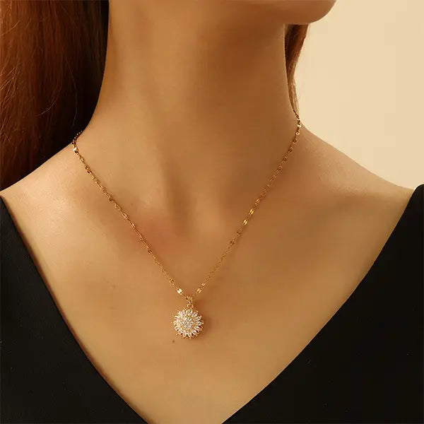 Fashionable Jewelry Rotating Sunflower Pendant Necklace Set, Flower Necklaces with Exquisite Chain & Gift Box, Thoughtful Present for Women for Birthday Mother's Day Daily Wear