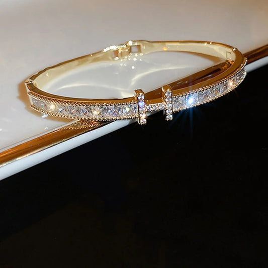 Letter H Design Bangle, Fashionable Rhinestone Decorated Bangle for Women & Girls, Trendy All-match & Exquisite Jewelry for Birthday Gift, Rhinestone Bangle Bracelet, Rhinestone Decor Bangles, Bracelets Jewelry