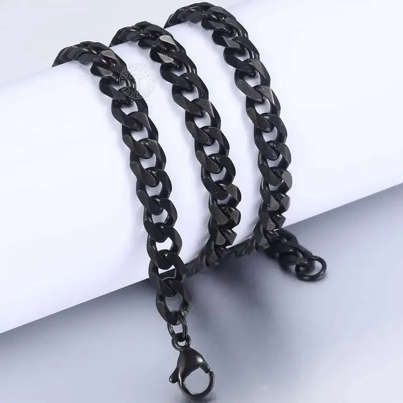 3/5/7/9/11mm Men's Silver Color Necklace Stainless Steel Cuban Link Chain For Mens Womens Basic Chokers 18-30inch Valentine Birthday Gift