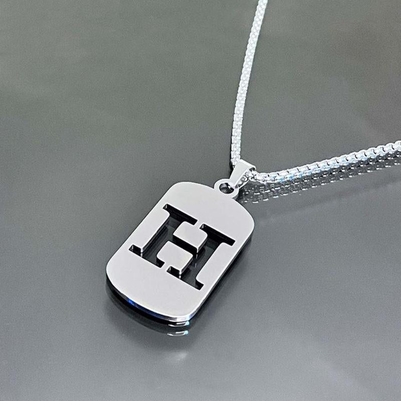 Men's Cool Stainless Steel Customized Initial Fashion Necklace - Hip Hop Geometric A-Z Alphabet Jewelry, Unisex Friendship Accessory, Birthday Gift for Him, Friendship Jewelry