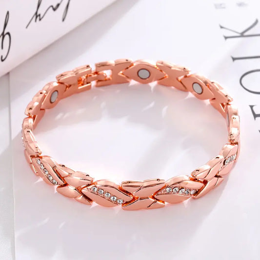 Women's leaf bracelet, pure copper magnetic bracelet with diamonds, 3500 gauss effective magnet, outdoor fun