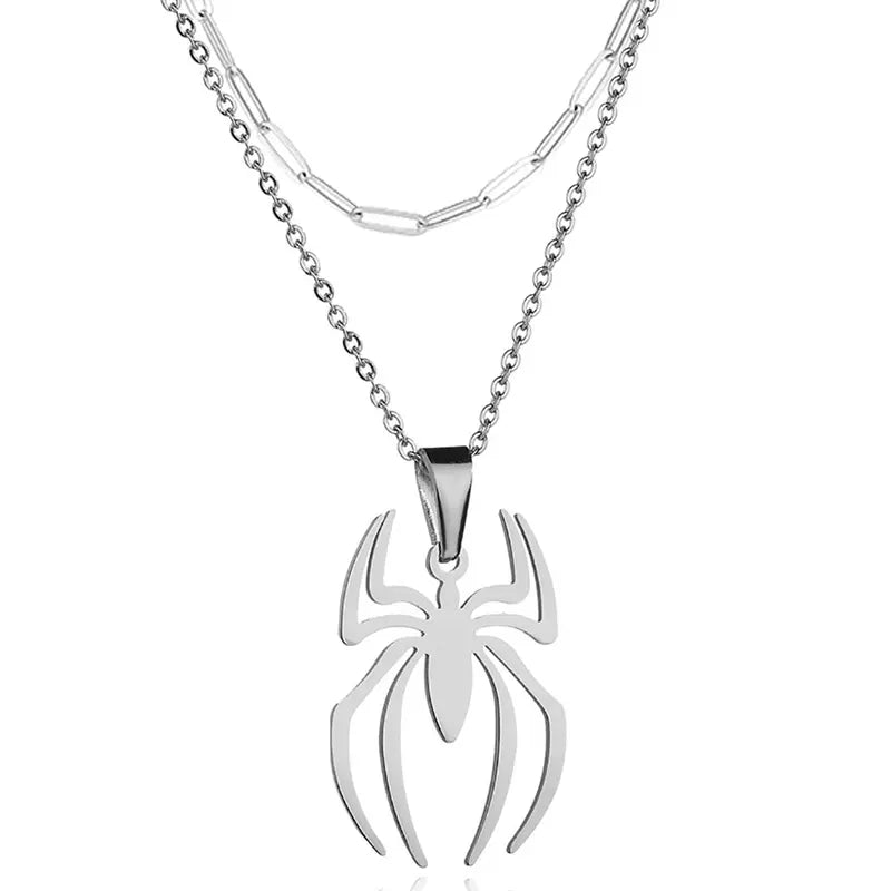 Spider Necklace For Men Women Titanium Stainless Steel Gold Silver Black Cuban Chain Paperclip Chain Lightweight Trendy Cool Goth Spider Pendant Necklace For Teen Halloween Non Tarnish Jewelry y2k Stylish Unique Accessories Birthday Gifts With Gift Box