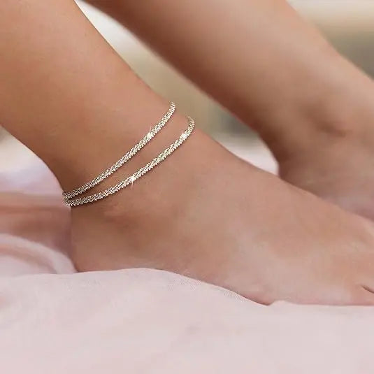 Tewiky 14K Gold Plated ankle bracelet Jewellery for women Glitter Waterproof Adjustable Two Chains anklets for women, ankle bracelet Casual Anklets, Summer Beach Anklet Jewelry for Women Gift.Valentine's Day Gift,Fashion Items Holiday gifts