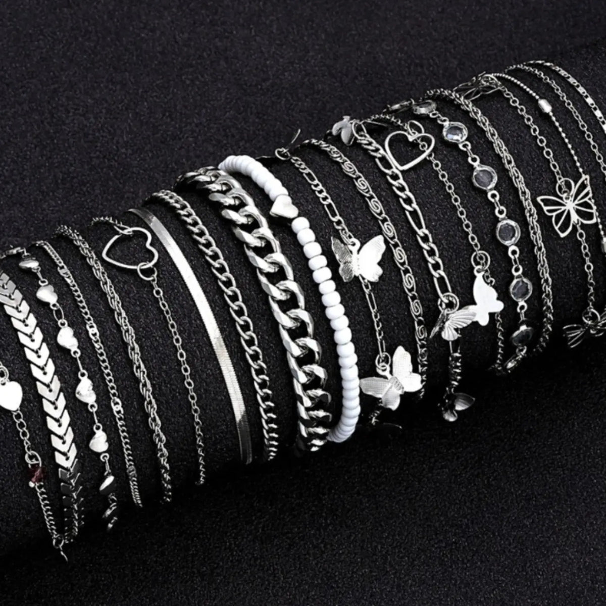 19 Pcs Simple Fashion Casual Layered Anklets, Foot Jewelry, Fashionable Accessory, Alloy Butterfly Heart Design, Perfect for Daily Wear, Parties, Gifts, Valentine's Day, Birthday
