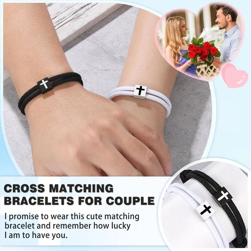 Sicbumi Adjustable Braided Rope Cross Bracelet - Christian Religious Cross Bracelets & Bangles, Adjustable Cuff, Men's Accessories, BFF Wristband, Easter Baptism Unique Gifts for Man, Gifts for Boyfriends