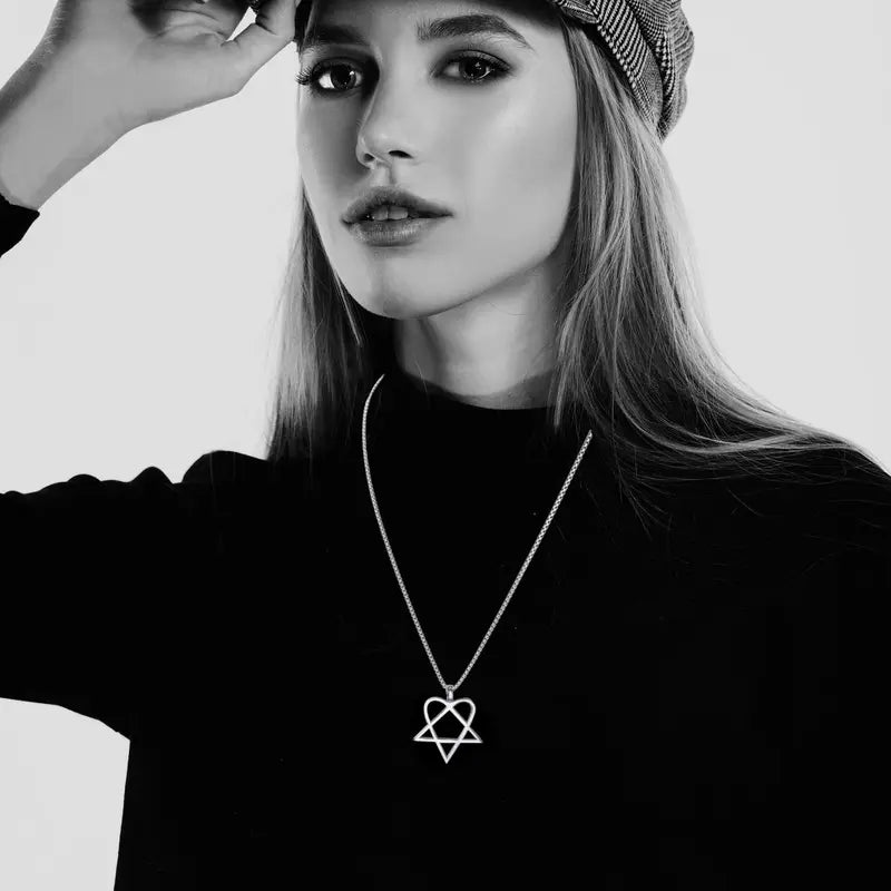 Men's Stainless Steel Heartagram Pendant Chain Necklace - Unisex Silver Star Heart Statement Jewelry, Cool Unique Adult Gifts, Anniversary Accessories for Women, Fashion Chains