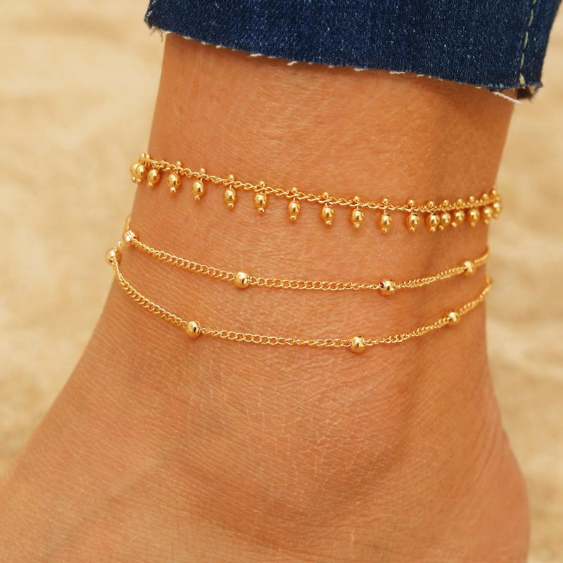 Female Gold-Layered Anklets - Boho Chevron Pattern, Hamsa Hand, Elephant Foot, Geometric, Love Letter Bead Animal Layering Foot Chains for Summer Gifting (Sports & Outdoor Camping & Hiking Hammocks Accessory)