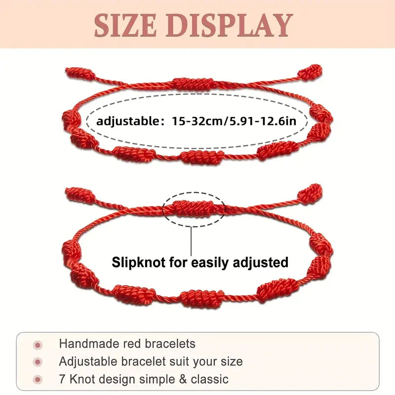 24Pcs Adjustable Red Rope Handmade 7 Knots Bracelets Classic Stackable Wristband Couples Friends Fashion Bracelets Accessory Set Red Rope Lucky Women/Men Chain Set