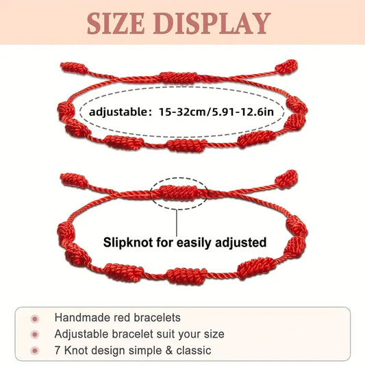 24Pcs Adjustable Red Rope Handmade 7 Knots Bracelets Classic Stackable Wristband Couples Friends Fashion Bracelets Accessory Set Red Rope Lucky Women/Men Chain Set