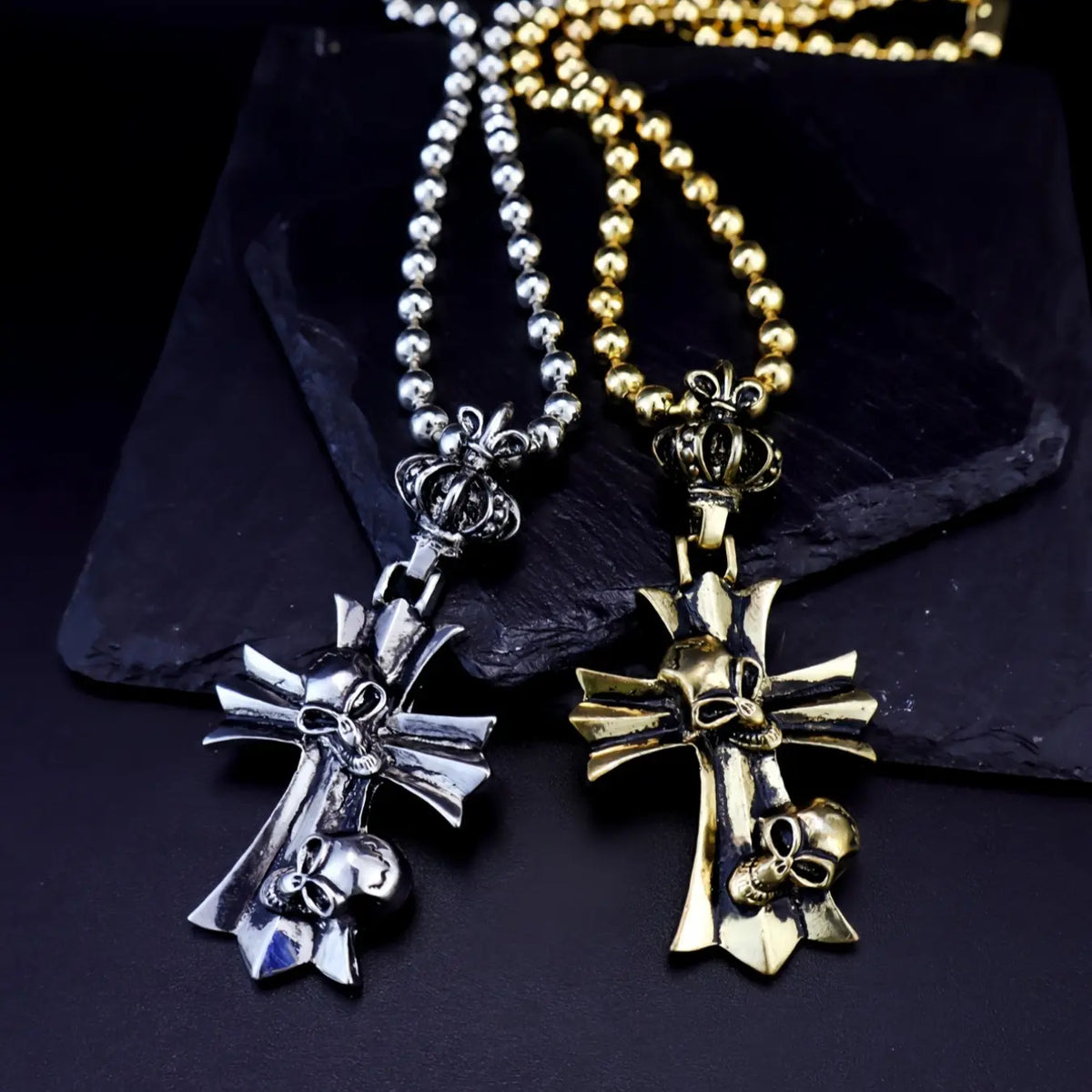 Vintage Creative Gothic Cross Skull Alloy Pendant Necklace, Costume Jewelry Necklace, Grunge Cross Necklace, Unisex Punk Style Jewelry, Perfect Halloween Accessory & Gift for Men & Women