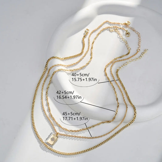 Elegant Women's Pendant Necklace Set, Simple Layered Style Long Rectangle Pendants, Versatile Daily Wear Jewelry Gift Accessory, Stackable Necklace