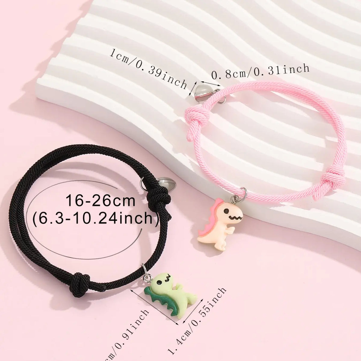 2 Pcs Glow-In-Dark Heart Dinosaur Pendant Couple Matching Bracelet, Cute Handmade Braided Wristband, Valentine's Day Gift, Anniversary Present, Jewelry, Bracelet for Couples