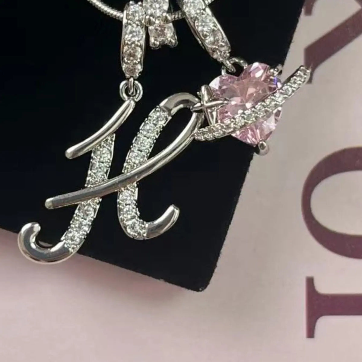Women's Snake Chain CZ Initial Necklace with Heart Zirconia Pendant, Adjustable Length Letter A-Z Initial Personalized Jewelry Gift for Her