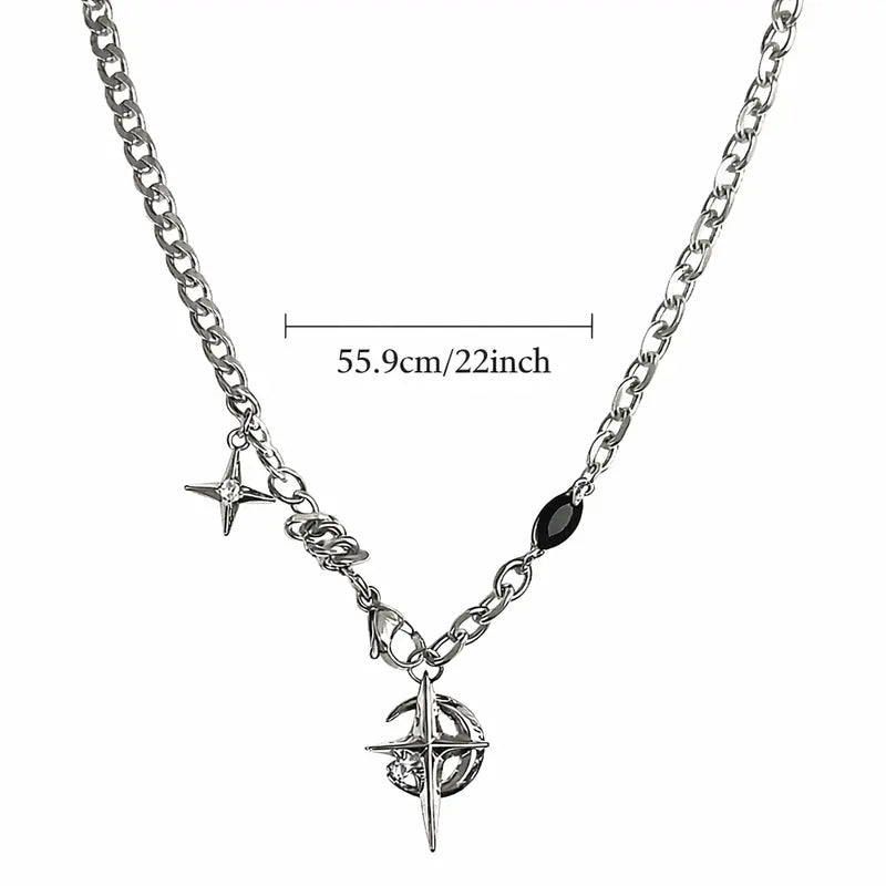 Men's Non-Tarnish Stainless Steel Mid-Chest Black Star Pendant Clavicle Chain - Costume Jewelry Necklace, Daily Versatile Chain, Alternative Style Necklaces, Casual Accessory, Gift Box Included, Unique Cool Mens Gifts