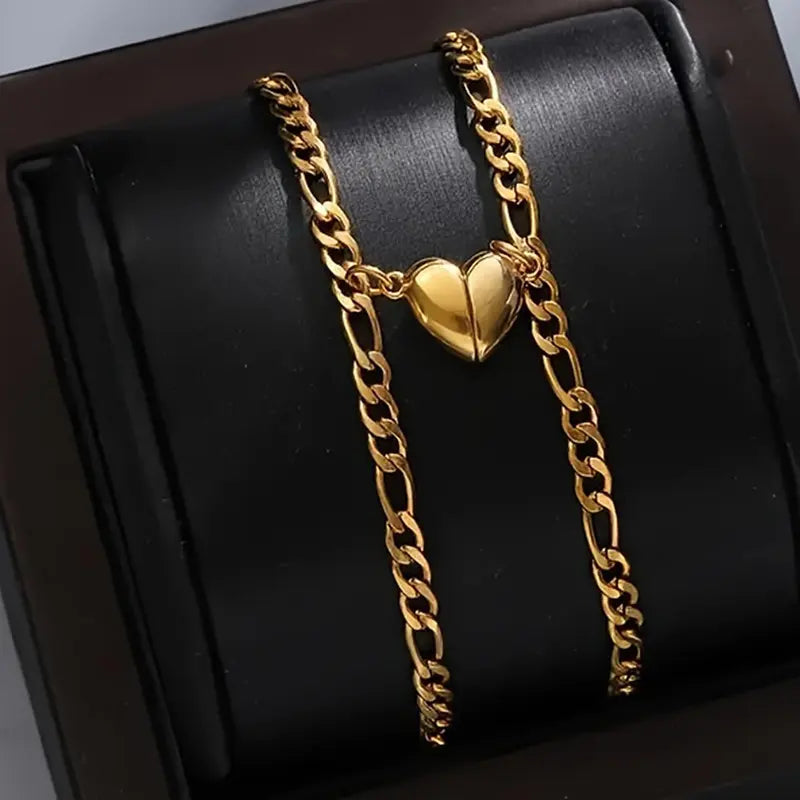 Couple love bracelet, 2-piece magnetic men and women Cuban bracelet, stainless steel adjustable couple bracelet
