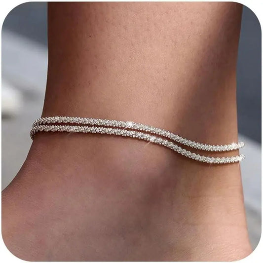 TEWIKY Dainty Layered Waterproof Anklet For Women Adjustable Womens Anklet Set Stackable Figaro Beaded Cuban Link Anklets Daily Clothing Decor For Beach Summer Trendy All-match & Exquisite Jewelry Back To School