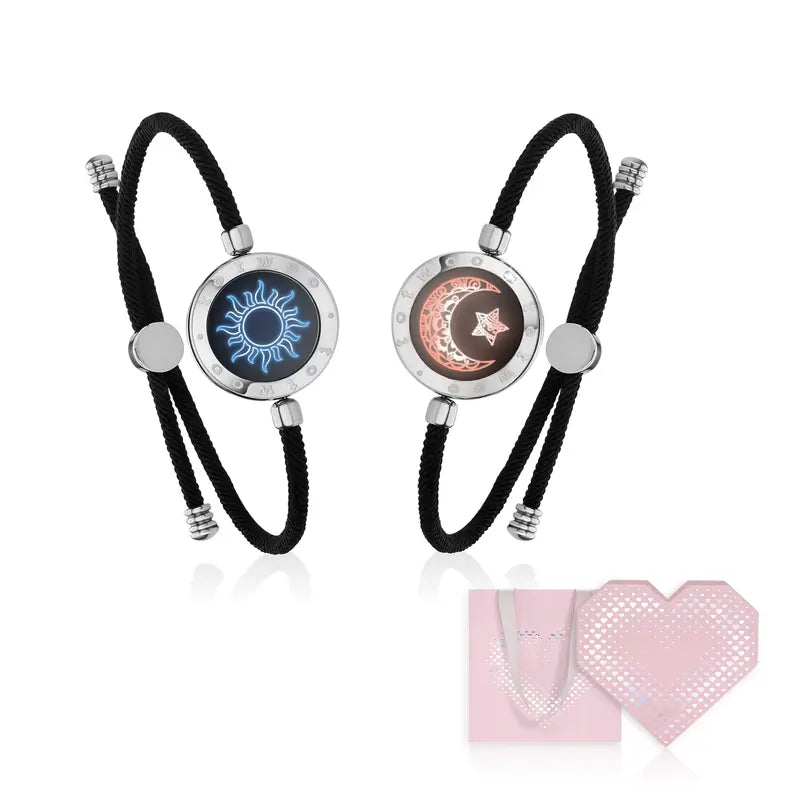 TOTWOO Sun and Moon Long Distance Touch Bracelets for Couples, Vibration & Light Up Bracelet, Women's Fashion Smart Jewelry, Gifts for Girlfriend, One-to-One Bluetooth Pairing via App