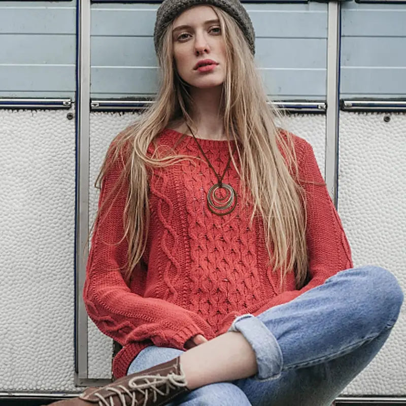 FUNRUN 6Pcs Boho Layered Necklace Set • Vintage Wooden Long Pendant Necklace • Y2K Hippie Statement Jewelry for Women