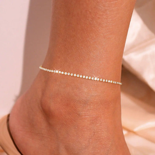 Tennis Anklet Bracelet for Women, Waterproof Layered Rhinestone Ankle Chain, Fashion Jewelry Gift, Anti-Oxidation, Dainty Layered Anklet, Trendy Jewelry, Wearable Jewelry