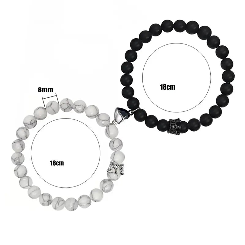 TMANI Couple-Themed Bracelets & Bangles Set, King-Queen Crown His-and-Her Heart Matching Bracelet Set, Long-Distance Relationship Anniversary Gifts for Boyfriends & Girlfriends, Fashion Costume Jewelry