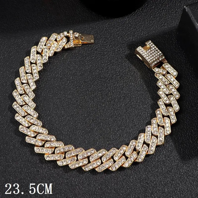 Women's Synthetic Chunky Cuban Chain Link Anklet - Iced Out Rhinestone Gems Anklet, Trendy Jewelry, Luxury Beach Barefoot Costume Accessory, Jewelry for Women