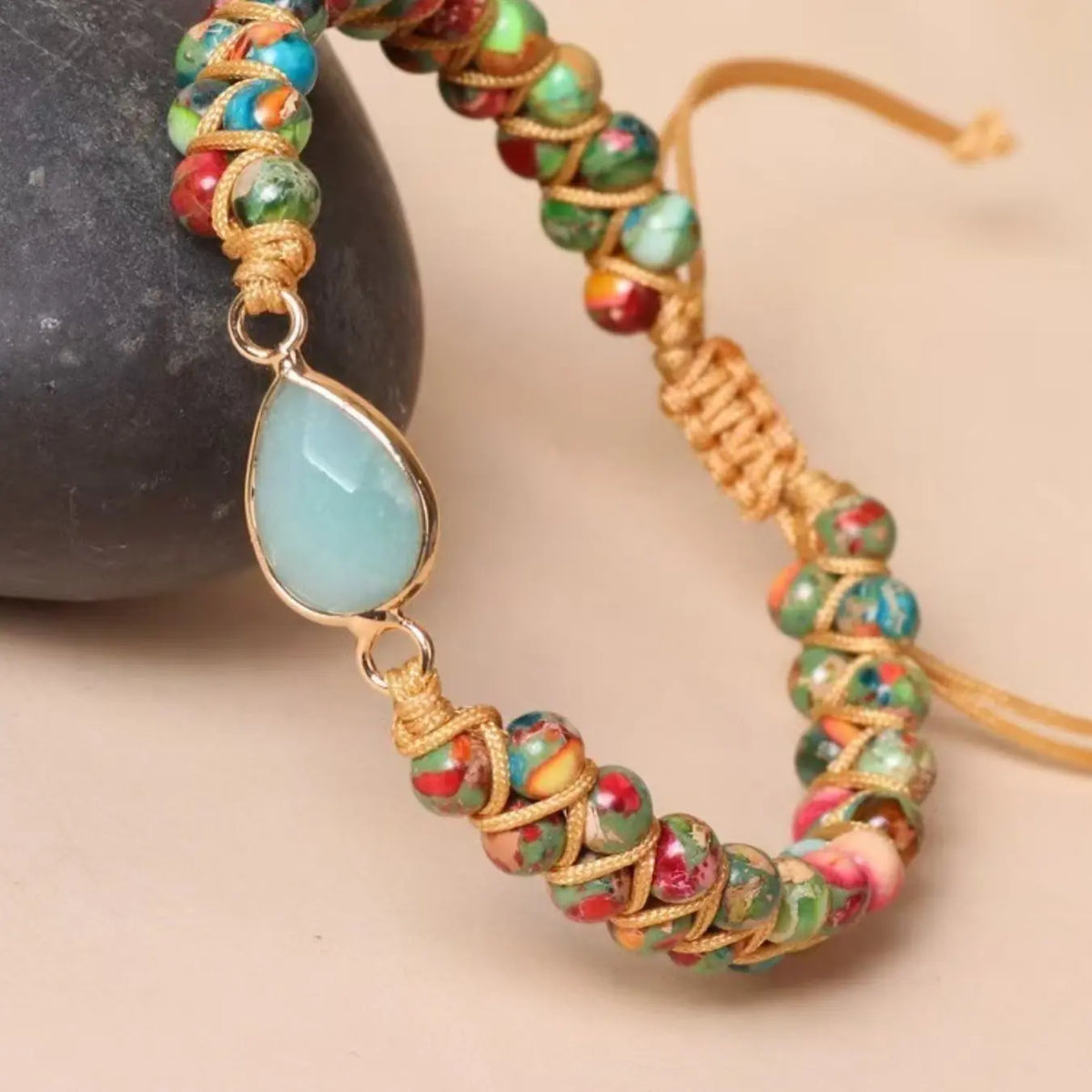Boho Style Colorful Natural Stone Heart Beaded Bracelets Jewelry, Adjustable Unisex Jewelry, Casual Daily Wear, Couple Gift, Fashion Accessory