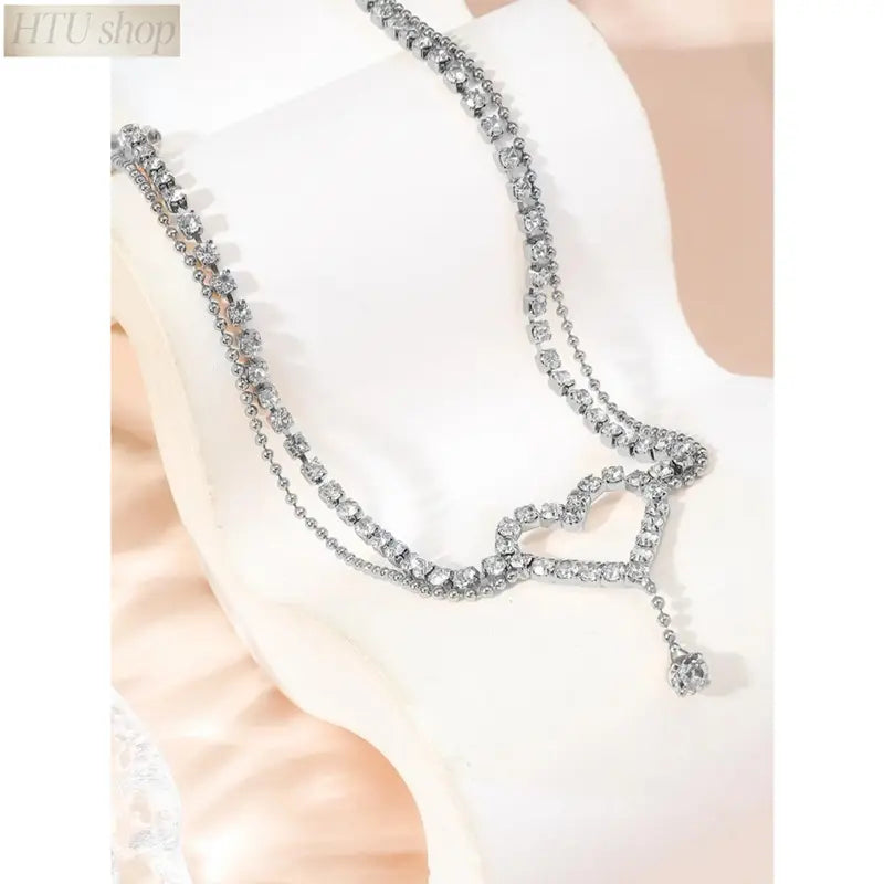 Women's Elegant Heart Rhinestone Anklet - Stainless Steel Chain Wearable Jewelry, Elegant Accessory, Light Luxury Casual Style, Ideal for Everyday Wear, Beach Date Night Gift