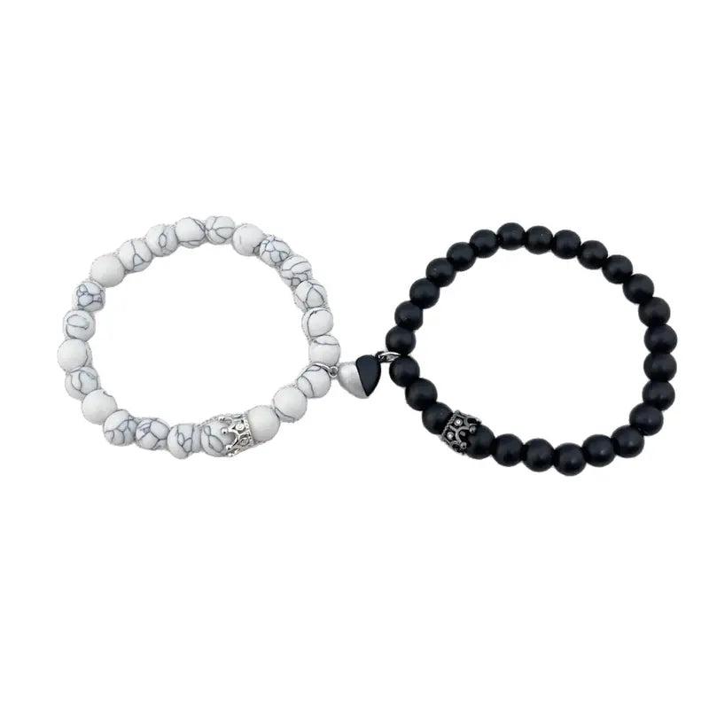 TMANI Couple-Themed Bracelets & Bangles Set, King-Queen Crown His-and-Her Heart Matching Bracelet Set, Long-Distance Relationship Anniversary Gifts for Boyfriends & Girlfriends, Fashion Costume Jewelry
