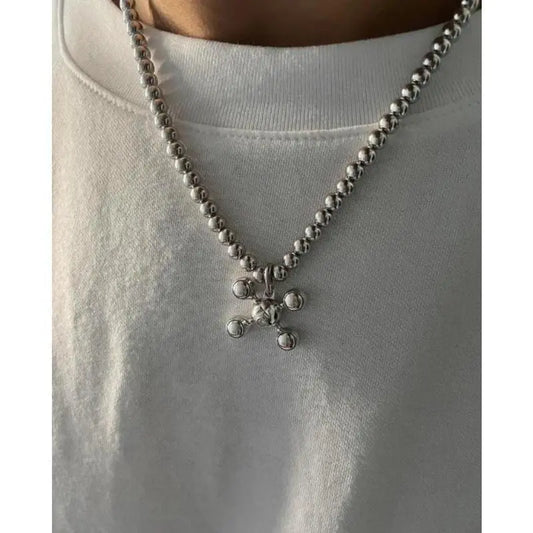 Unisex Homer Ball-Leg Necklace - Minimalist Casual Style Beaded Chains, Small Steel Beads, Robust Bars, Daily Versatile Chain, Fade-Resistant Shine, Necklaces for Women, Men's Fashion Accessory, Ideal for Spring Glow-Up, Summer Camping