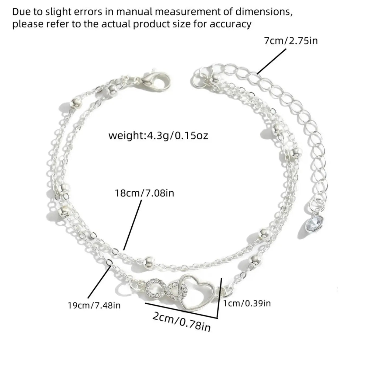 Elegant Rhinestone Zircon Silver Color Double Layer Anklet, Luxury Fashion Foot Jewelry, Summer Beach Accessory for Women, Fashionable Accessory, Zircon Inlaid