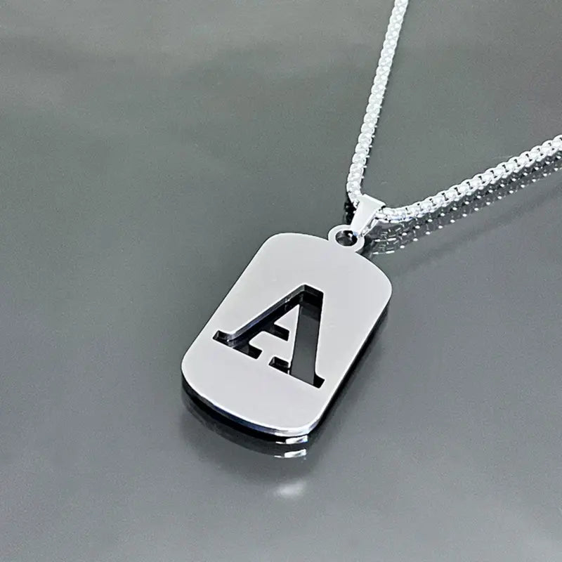 Men's Cool Stainless Steel Customized Initial Fashion Necklace - Hip Hop Geometric A-Z Alphabet Jewelry, Unisex Friendship Accessory, Birthday Gift for Him, Friendship Jewelry