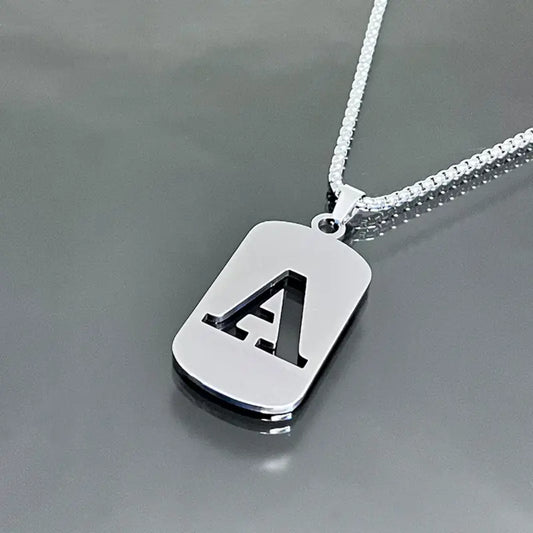 Men's Cool Stainless Steel Customized Initial Fashion Necklace - Hip Hop Geometric A-Z Alphabet Jewelry, Unisex Friendship Accessory, Birthday Gift for Him, Friendship Jewelry
